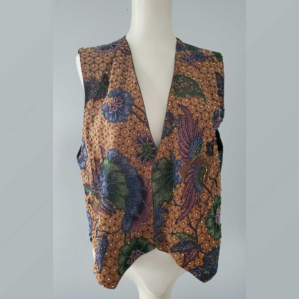 Vintage Beaded Vest 90's Style Size Medium